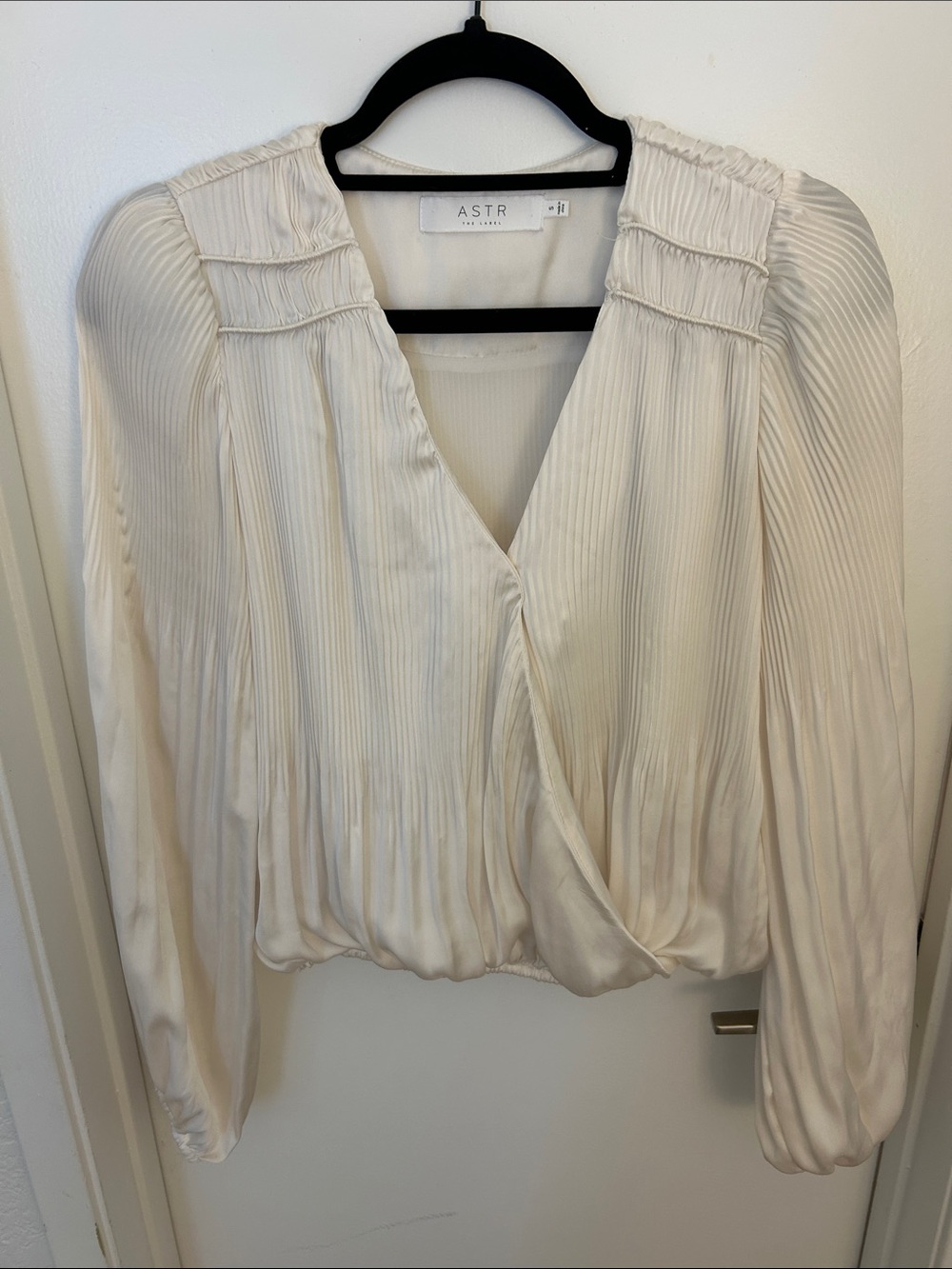 Astr Cream Pleated Wrap-Front Blouse